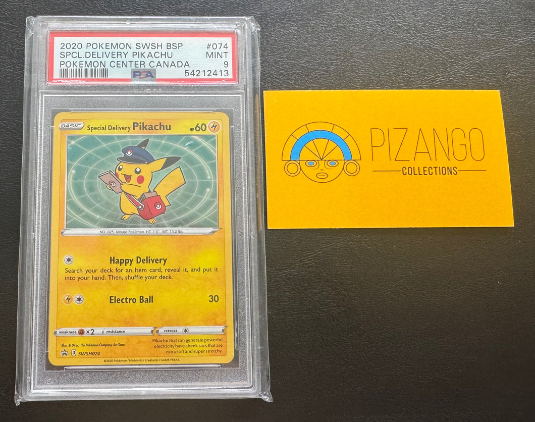 Special Delivery Pikachu SWSH074 Pokemon Center Canada Black Star Promo PSA 9